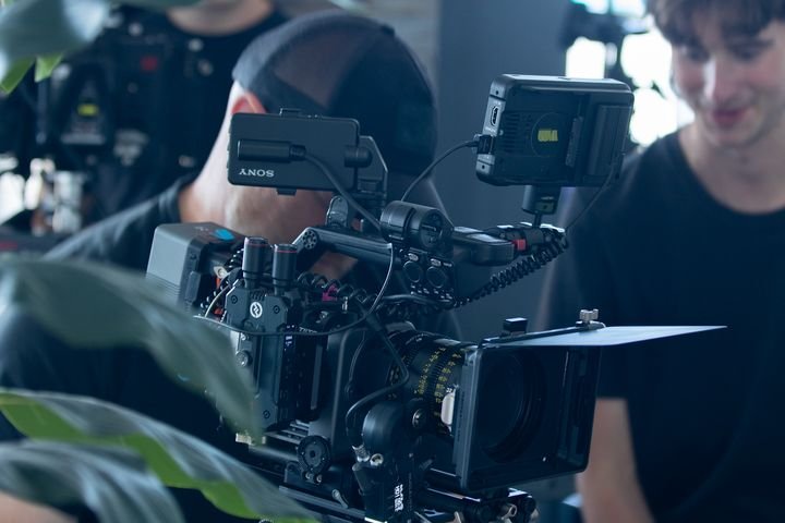 Cinema camera rig on a Volare Media set